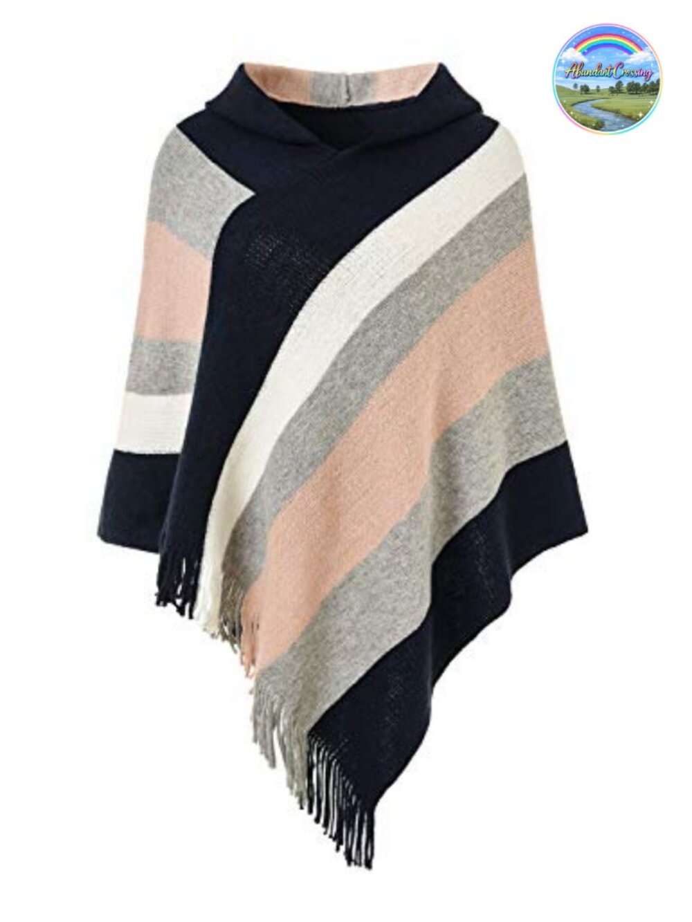 Ferand Women's Striped Knit Poncho Sweater Fringe Shawl Wrap Fall Winter